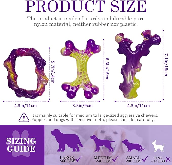 Frienhund Tough Dog Toys for Aggressive Chewers 3 Pack, Indestructible Dog Toys for Large Dogs, Dog Chew Toys, Aggressive Chew Toys to Keep Them Busy, Dog Bones for 30-75lbs Medium/Large Breeds