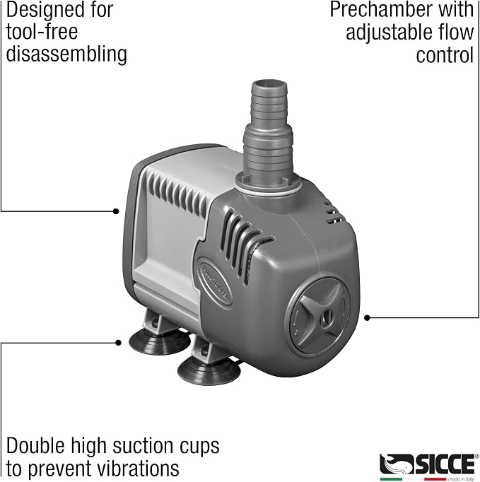 SICCE Syncra Silent 5.0 Multifunction 1321 GPH Submersible Water Pump | Italian Made 105W Ultra Quiet Durable Aquarium Fish Tank, Fountain, Pond, Hydroponics, Terrarium Black | Freshwater & Saltwater