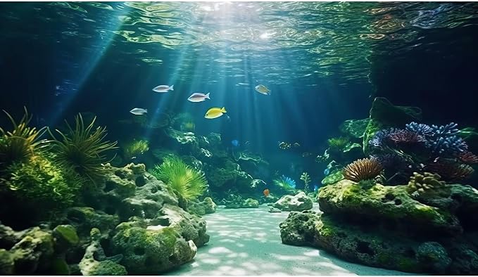Under The Sea Aquarium Background Underwater Scene Corals Reefs Fish Tank Background Deep Ocean Sea Rock Cave Sunray Terrarium Backgrounds Underwater Marine Life Aquarium Backgrounds 48x20in