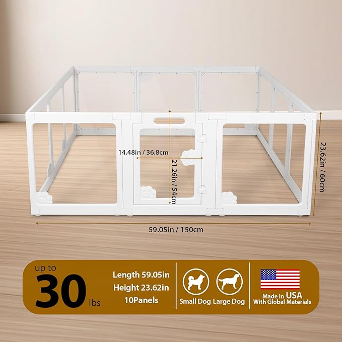 Clear Acrylic Dog Playpen Indoor with Door - Easy to Assemble Foldable Pet Playpen for Small Dogs, Cats, Rabbits, Ferrets - Small Animal Whelping Crate Kennel Fence