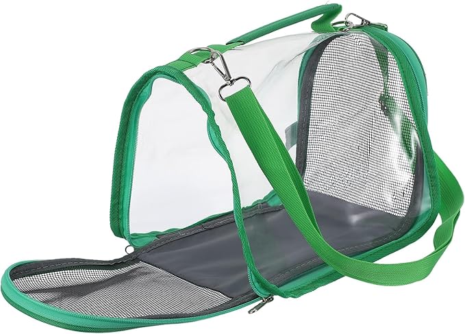 Happyyami Portable Small Bird Travel Carrier Cage with Handheld Bag, Lightweight Green Parrot and Lizard Outing Cage for Outdoor Transport and Vet Visits