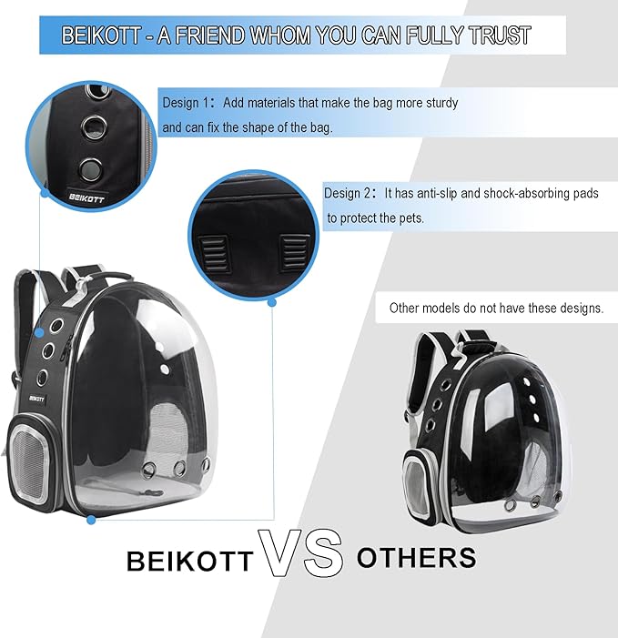 Cat Backpack Carriers, Dog Backpack, Pet Backpack for Small Cats Puppies Dogs Bunny, Airline-Approved Ventilate Transparent Bubble Backpack for Travel and Outdoor(Black)