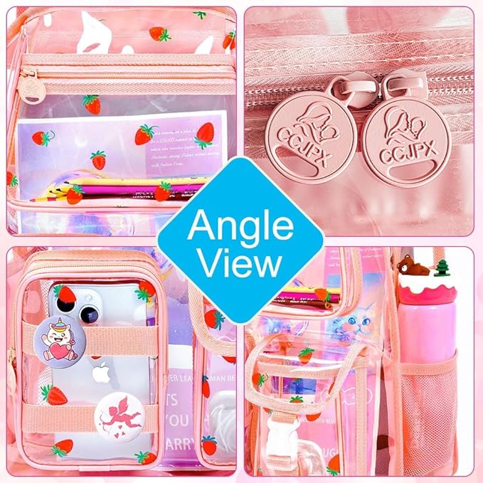 CCJPX 3Pcs Clear Backpack for Girls, School Transparent Bookbag, Heavy Duty See Through Backpacks for Teens Elementary