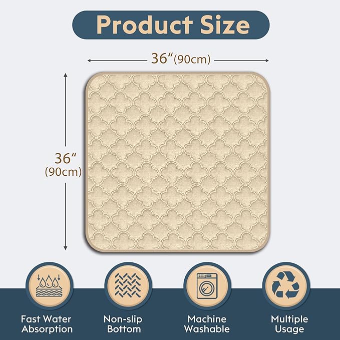FunFurry Washable Pee Pads for Dogs - 2 Pack Reusable Waterproof Puppy Training Pads, Super Absorbent with Dog Paw Shape Non-Slip Backing (Cream, 36" X 36" - 2 Pack)