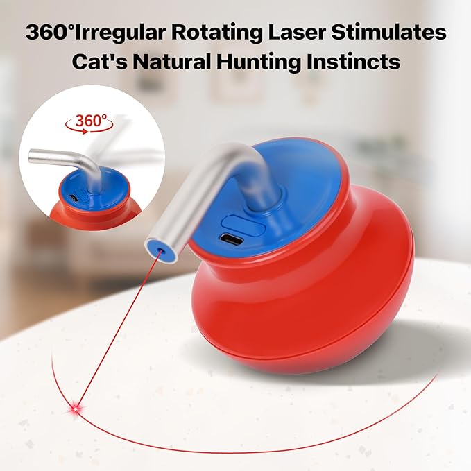 Pet Prime Cat Laser Pointer Toy for Indoor Cats Automatic 360° Random Rotation Cat Laser Toy Rechargeable Interactive Cat Toy for Bored Indoor
