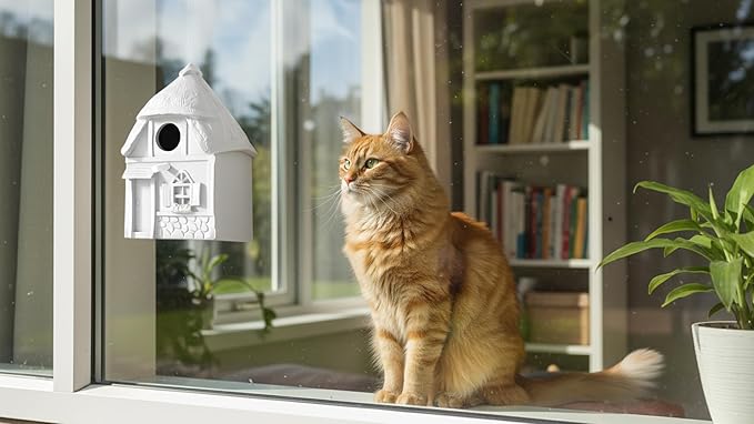 Bird House for Outside Clearance, Bird House for Outside, Composite Material Wren House, Water Proof Wall Tree Window Multi-moutable for Viewing Inside,, 10 Years Performance, White 1.25" Hole