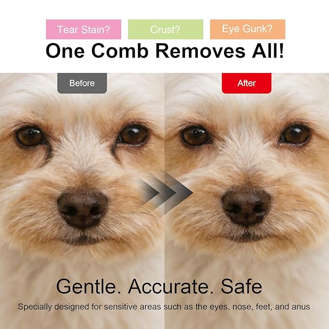 Pet Eye Comb for Small Dogs Cats Hamsters, Tear Stain Remover Grooming Brush, Gentle Face Paw Coat Cleaning, Handheld Design for Yorkie Shih Tzu Maltese Teddy Mini Poodle, Puppy Essentials