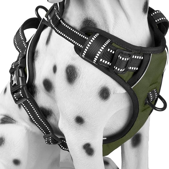 PoyPet No Pull Dog Harness with Handle Reflective Padded Vest for Small Medium Large Dogs, Adjustable Puppy Harnesses with Front & Back Clip Easy Walking (Military Green,L)