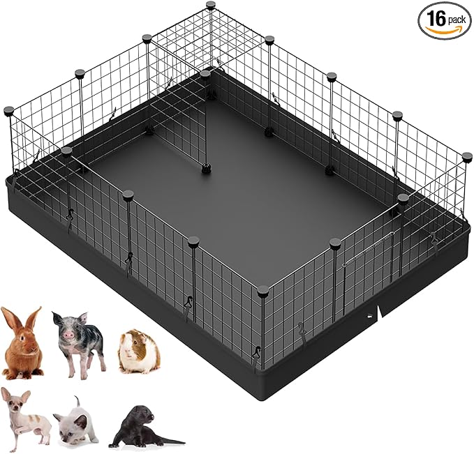 LANGXUN 16pcs Small Animal Playpen with Waterproof Mat, Pet Playpen, Rabbit Guinea Pig Cages, Puppy Kitten Playpen | Indoor & Outdoor Portable Metal Wire Yard Fence 13"x13"