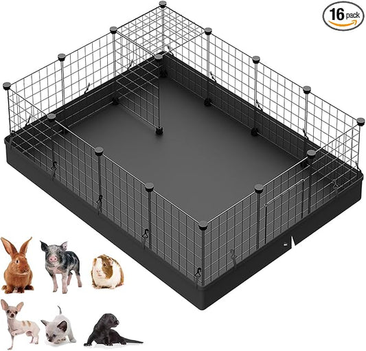 LANGXUN 16pcs Small Animal Playpen with Waterproof Mat, Pet Playpen, Rabbit Guinea Pig Cages, Puppy Kitten Playpen | Indoor & Outdoor Portable Metal Wire Yard Fence 13"x13"