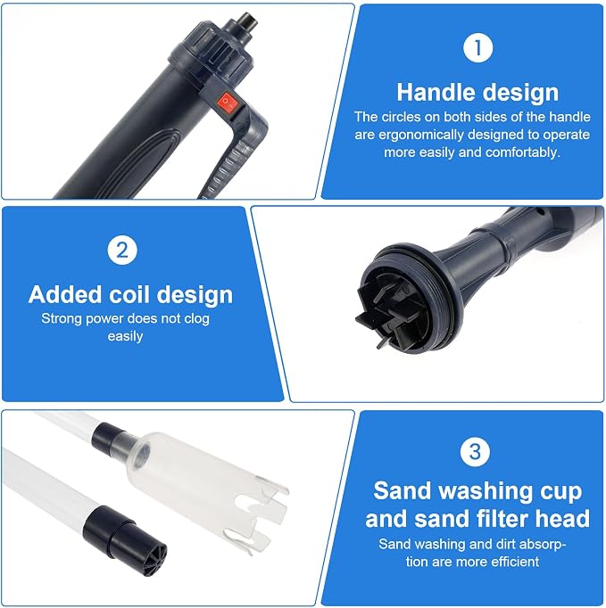 Fish Tank Cleaner, Aquarium Gravel Cleaner,Electric Fish Tank Gravel Cleaner Vacuum,Aquarium Cleaning Tools for Automatic Change Water Remove Dirt,Wash Sand Water Shower & Water Circulation