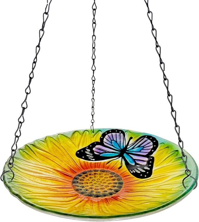 Hanging Bird Baths Outdoor Glass Birdbaths Garden Bird Feeder for Yard Lawn Decor Sunflower