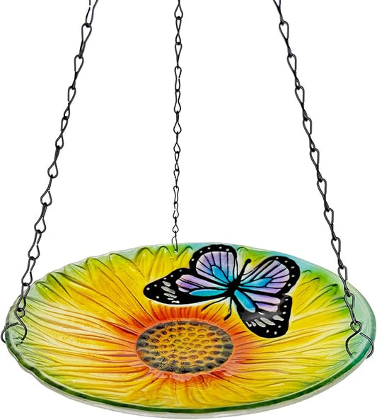 Hanging Bird Baths Outdoor Glass Birdbaths Garden Bird Feeder for Yard Lawn Decor Sunflower