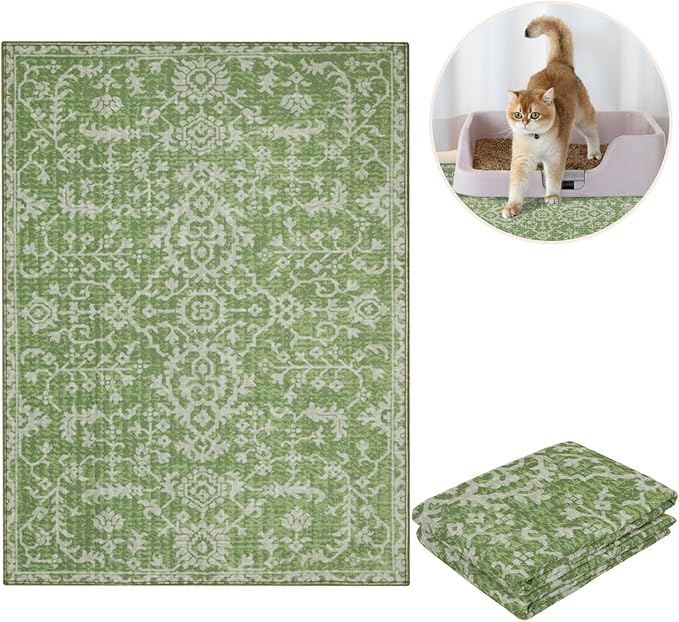 Lovewag Pets Cat Litter Box Mats 2 Pack - Large Machine Washable, Easy Clean, Non-Slip, Waterproof Mats for Indoor Cats-Kitty Litter Mess Control & Pet Urine Floor Protection-(36x48 Inch,Jade Quilt)