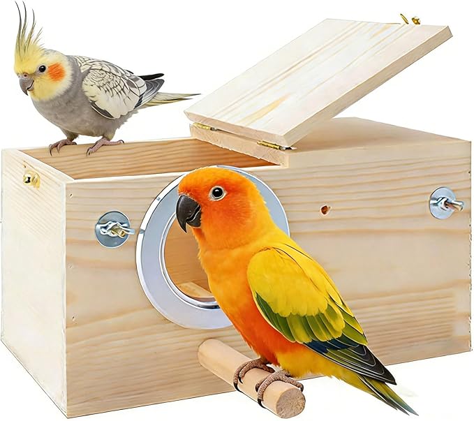 kathson Cockatiel Nesting Box,Wood Parakeet Nest House,Parrots Breeding Mating Boxes,Bird Nesting Box for Budgie,Conure,Lovebirds,Canary,Finch,Small and Medium-Sized Birds (L)