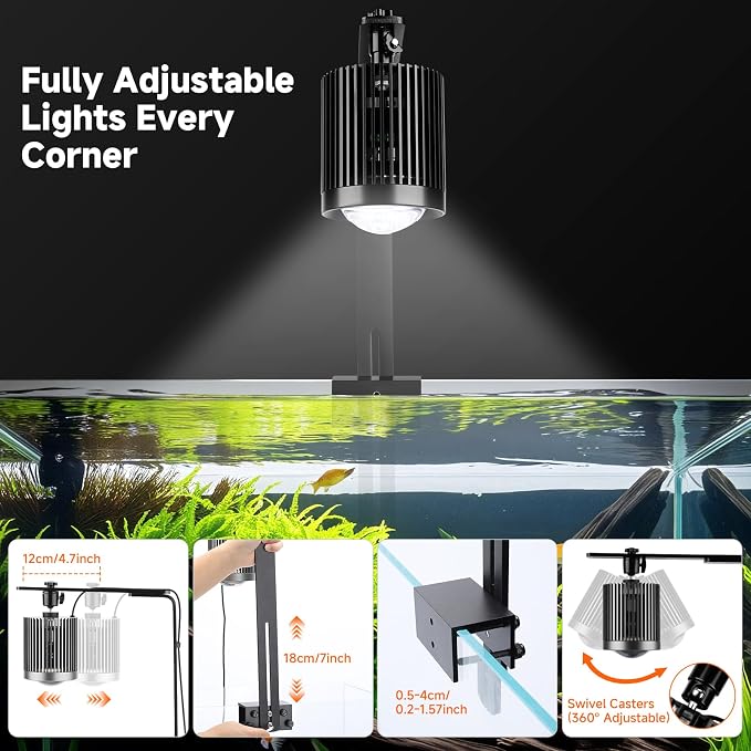 fishkeeper Clip On Aquarium Stream Light with 24/7 Mode(36W) | Fish Tank Light with Timer, DIY 3 Colors 10 Brightness, Full Spectrum Aquarium Light with Clamp for Freshwater Plants