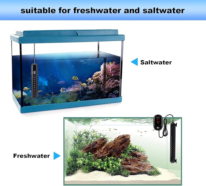 AQQA Submersible Aquarium Heater,100W/200W/300W/500W/800W/1000W/1200W | Fish Tank Heater,External Temperature Controller LED Temperature Display,Suitable for Saltwater and Freshwater(300W)