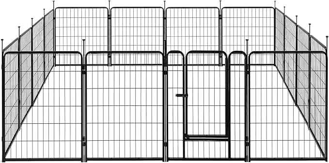 Amazon Basics Dog Playpen, 16 Panels Metal Fence with Door, Foldable for Indoor and Outdoor Use, Suitable for Small to Medium Sized Dogs, 30 Inch Height, Black