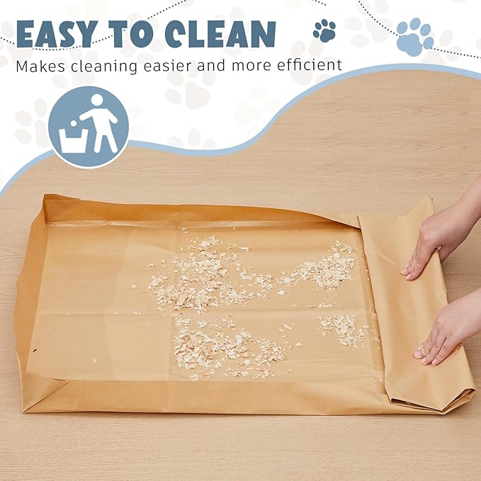 Fuyoooo 6 Pcs Disposable Guinea Pig Cage Liner 48 x 24 Unfolded Cage Disposable Bottom 4 x 2 ft Large Waterproof Kraft Paper Liner Bag for Small Animal Bedding Pet Supplies (with Tape)