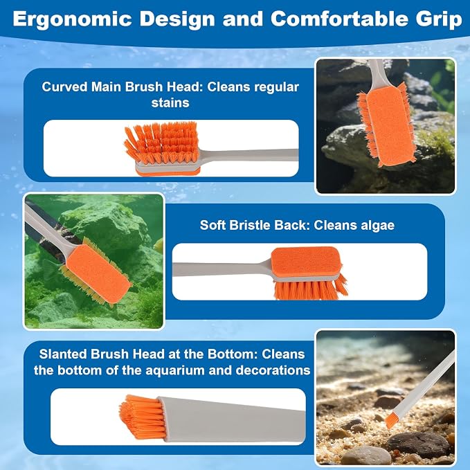 Small Fish Tank Cleaner Brush, Aquarium Algae Scraper Tool with 2 Cleaning Replacement Pads Compact Aquarium Cleaning Kit for Glass & Acrylic Tanks Accessories (Orange)