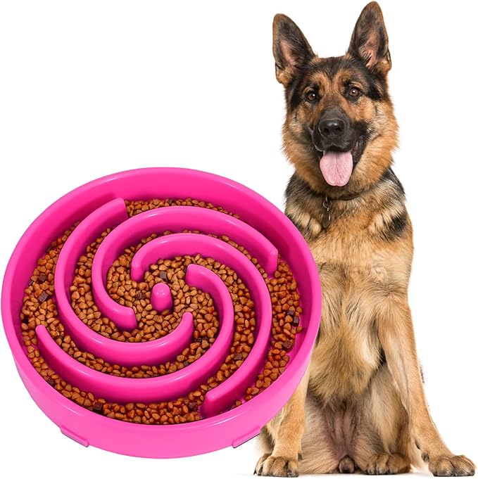 JASGOOD Slow Feeder Dog Bowl for Large Medium Dogs, Anti-Gulping Pet Slower Food Feeding Bowls, Stop Bloat, Preventing Choking, Healthy Design, R-Rose red