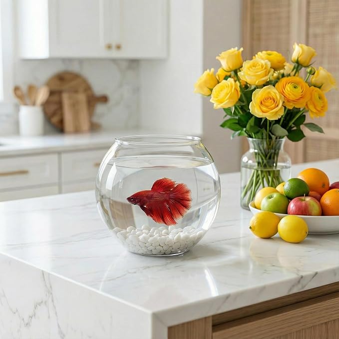 Alipis Small Fish Bowl Desktop Fish Tank Round Plastic Bowl with Pet Material Clear Aquarium Tank for Home Office Garden Wedding Decor 7.08 X 7.08 X 6.69 in