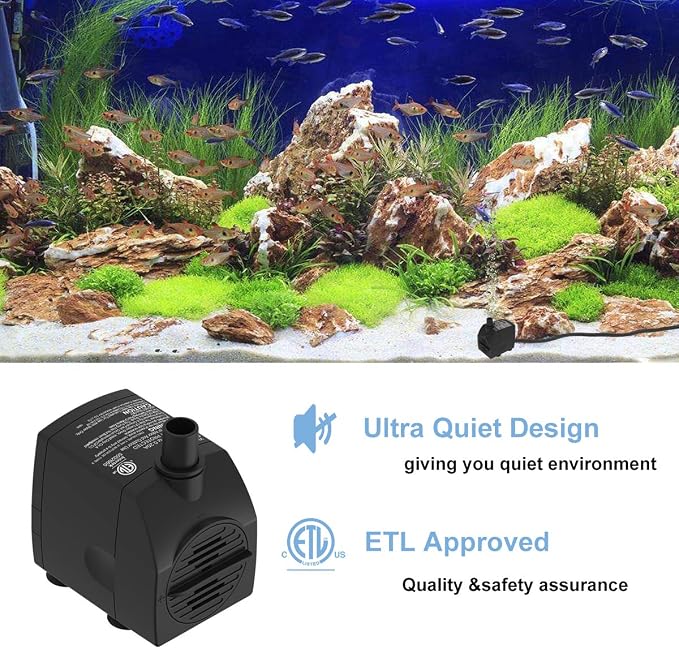 Submersible Water Pump 6.1ft Power Cord Ultra Quiet Pump with Dry Burning Protection 200GPH for Fountains, Hydroponics, Ponds, Statuary, Aquariums - More …