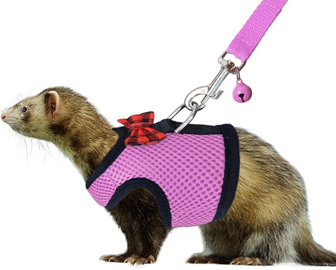 Rypet Small Animal Harness and Leash - Soft Mesh Pet Harness with Safe Bell, No Pull Comfort Padded Vest for Small Pet Pink