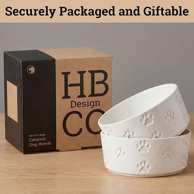 Ceramic Dog Bowl Set of 2 with Anti-Skid Base - 7.5" Wide x 3" Tall Ceramic Dog Bowls for Large Dogs - 6 Cup Capacity Food and Water Bowls for Dogs - Rubber Bottom Pet Bowl Set of 2 for Large Pets