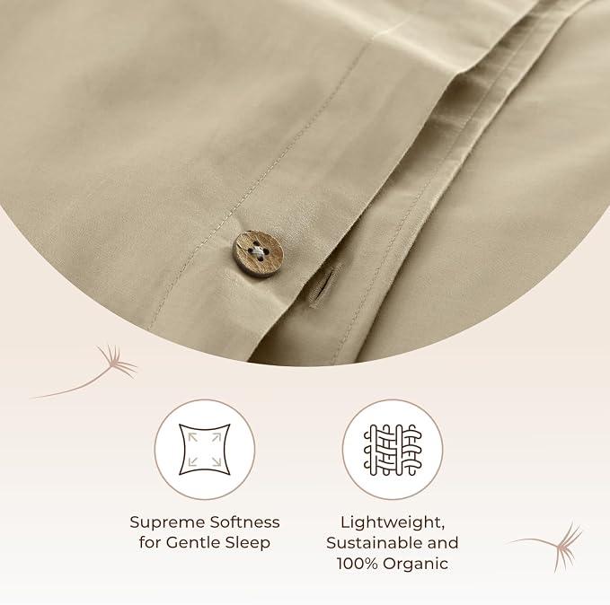 100% Organic Cotton Duvet Cover Queen Size - Naturally Soft Lightweight & Cooling Duvet Cover Set with Decorative Shams - Premium GOTS Certified 300 Thread Count Sateen Weave (Dune, Queen)