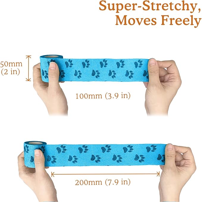 Breathable Cohesive Bandage Wrap, Medical Tape in First Aid Kit, Vet Wrap for Cables Handles & Temporary Bundling, Pawprints, 2 Inches X 5 Yards, 6 Rolls, Dusk Mirage