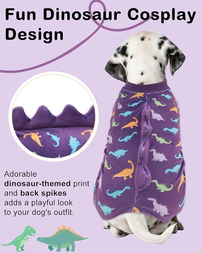 CuteBone Dinosaur Costume Dog Pajamas, Stretchy Spandex Crystal Velvet Sleepwear Coat for Small Dogs, Soft & Warm Pet Outfit Clothes for Cold Weather, Cozy Pullover Design COSP04XS