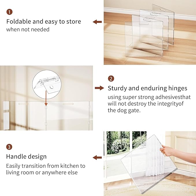 Acylic Pet Playpen Gate for The House Doorways, Clear Acrylic Pet Gate for Dogs, Freestanding, Clear (Medium, Panel, 4)