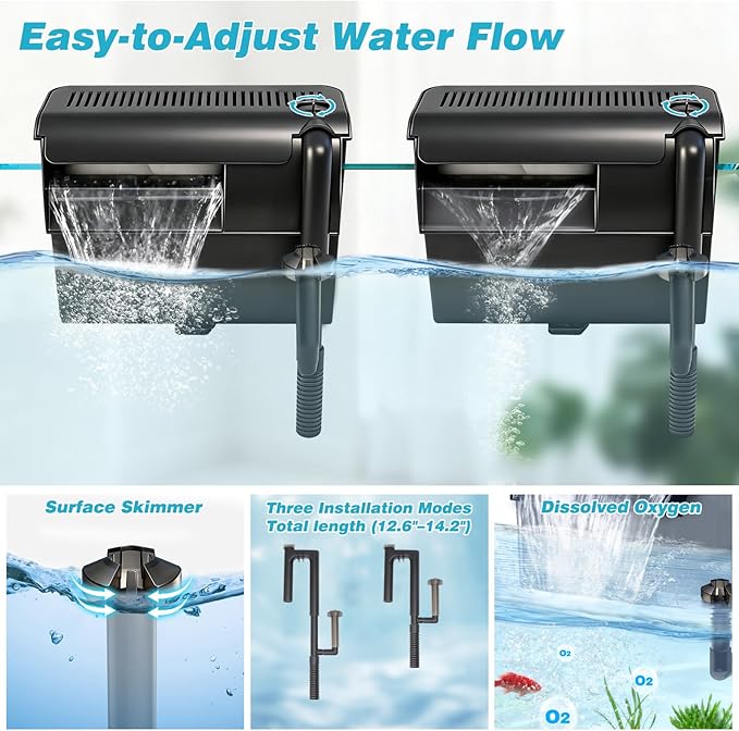 Large Hang on Back Aquarium Filter 344GPH for 40-150 Gallon Fish Tank, U-V Light Big Canister w/ Filters High Flow 5-Stage Green Killing Deodorization Machine Keep Fresh& Saltwater Water Crystal Clear