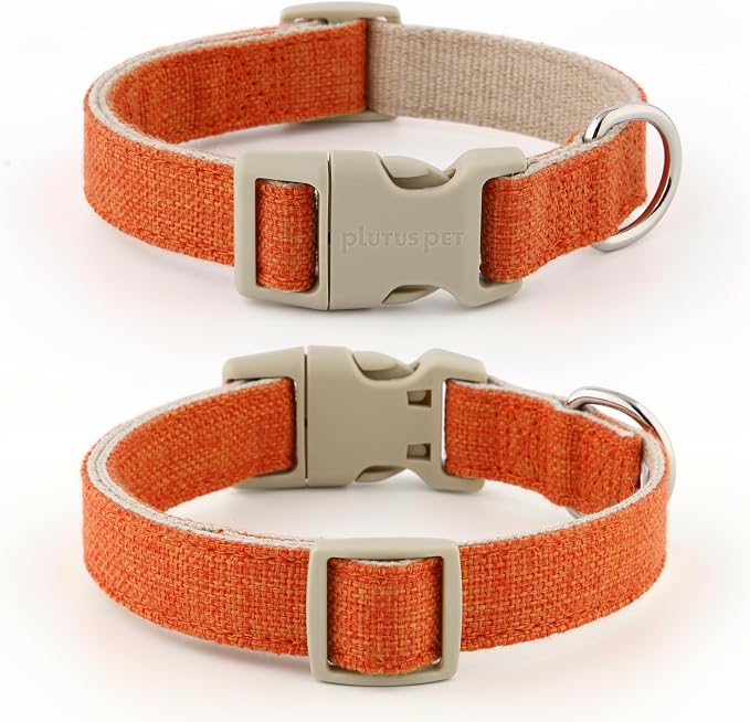 Plutus Pet Cotton Hemp Dog Collar and Leash Set, Adjustable Collar for Small, Medium, and Large Dogs, Heavy Duty and Soft on Skin, Orange, M