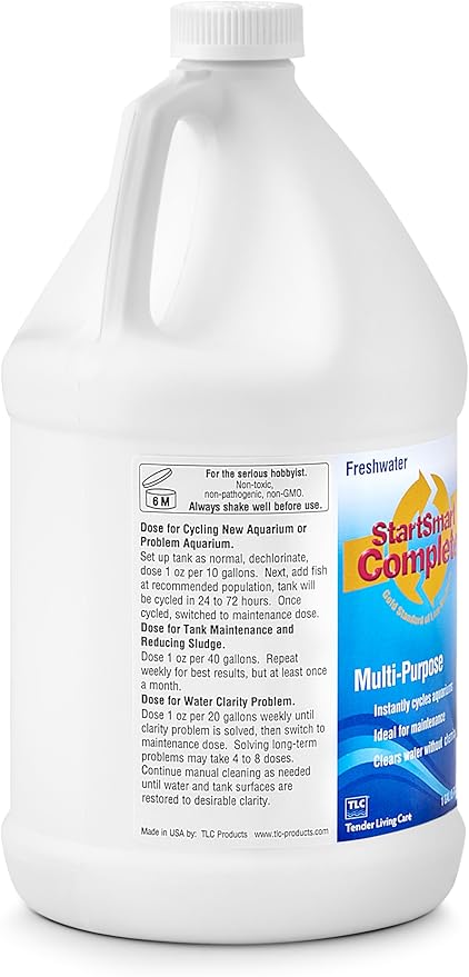 TLC Products StartSmart Complete Freshwater Aquarium Cycle Starter & Beneficial Nitrifiers, Supports Clear Water & Biofiltration, Reduces Excess Sludge, One Gallon (128 oz, 3.78 L)