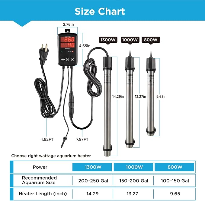 Titanium Aquarium Heater 800W, Submersible Fish Tank Heater with Digital Display Temperature Controller, 0℃-40℃ Adjustable, Fast Heating for 100 ~ 150 Gal Saltwater Freshwater Fish Tank, MX-9015(800W)