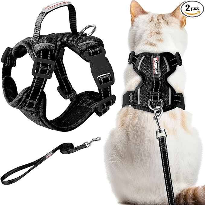Cat Harness and Leash Set Escape Proof for Kitten Walking, Soft Adjustable Top Handle Vest Harnesses for Cats, Easy Control Breathable Reflective Small Medium Large, Black, S