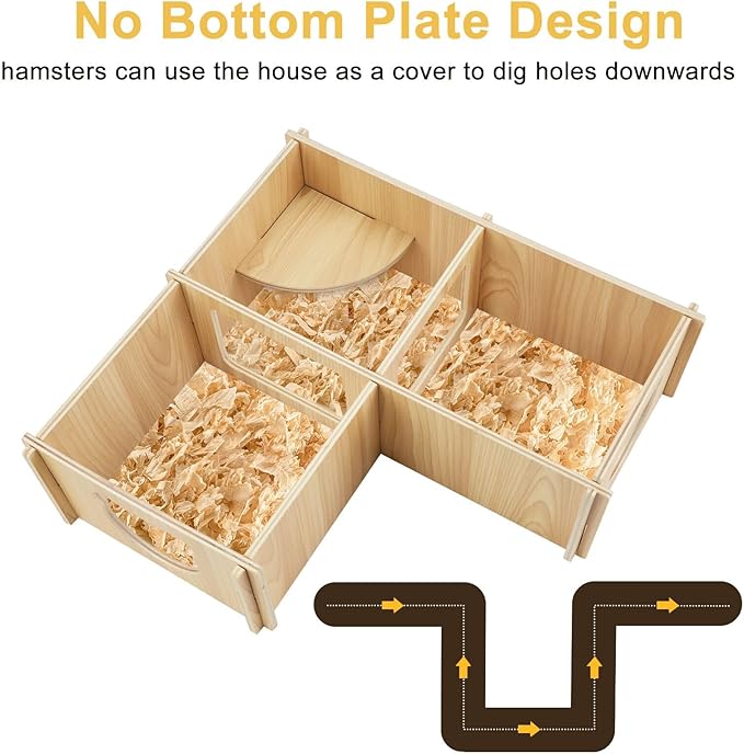 RETON Wooden Hamster House, Hamster Hideout Corner Hamster Accessories, Hamster Hides Platform with Stairs, Hamster Toys Cage Decor for Syrian Hamsters Dwarf Hamster Rat Gerbil