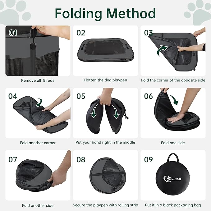 Dog Playpen,Cat Pet Puppy Pen,Portable Playpens for Dogs Indoor Outdoor Travel Camping Use,Foldable Dog Kennel Tent Crate for Rabbit Small Animals with Carrying Case (Dark Grey, Large)