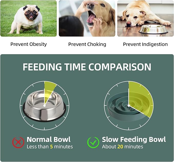 Havniva Ceramic 1.6 Cup Slow Feeder Dog Bowl for Medium and Large Breed, 8.2inch Puzzle Dog Food Dish, Anti-Gulping, Stop Bloat, Preventing Choking (Single Bowl-Dark Green)