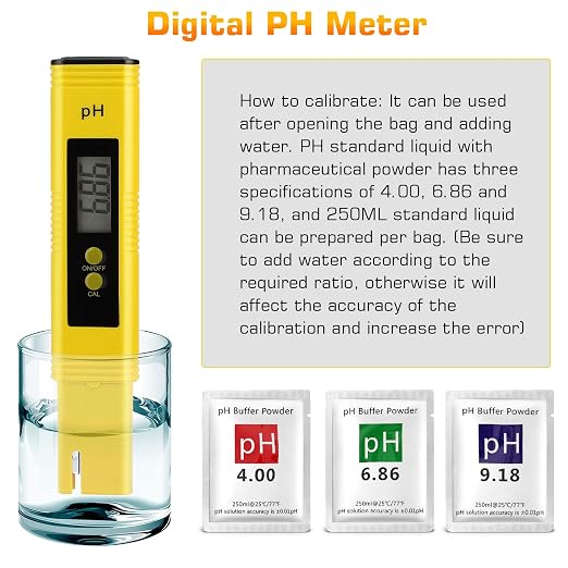 PH Meter for Water Hydroponics Digital PH Tester Pen 0.01 High Accuracy Pocket Size with 0-14 PH Measurement Range for Household Drinking, Pool and Aquarium (2, Yellow, Normal)