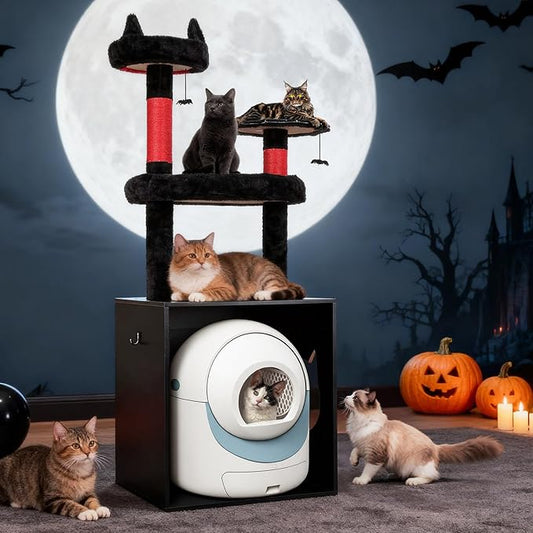 Cat Tree Tower with Litter Box Enclosure, 67 Inch Large Cat Tree for Automatic Litter Box, 2-in-1 Goth Litter Box Enclosure with Cat Scratching Posts, House, Hammock, Red Black
