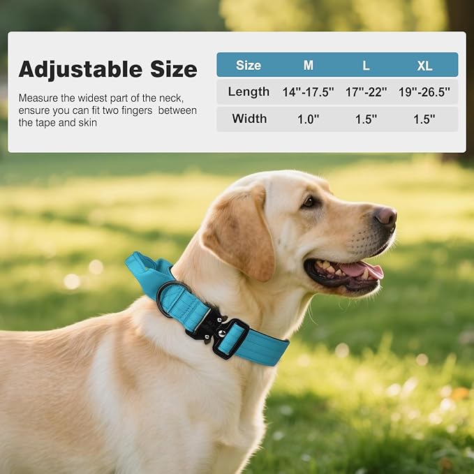 Joytale Tactical Dog Collar for X-Large Dogs with Control Handle, Heavy Duty Military Training Collar for Power Breeds, AirTag Holder Case, Quick Release Metal Buckle, Soft Padded, XL, Sky Blue