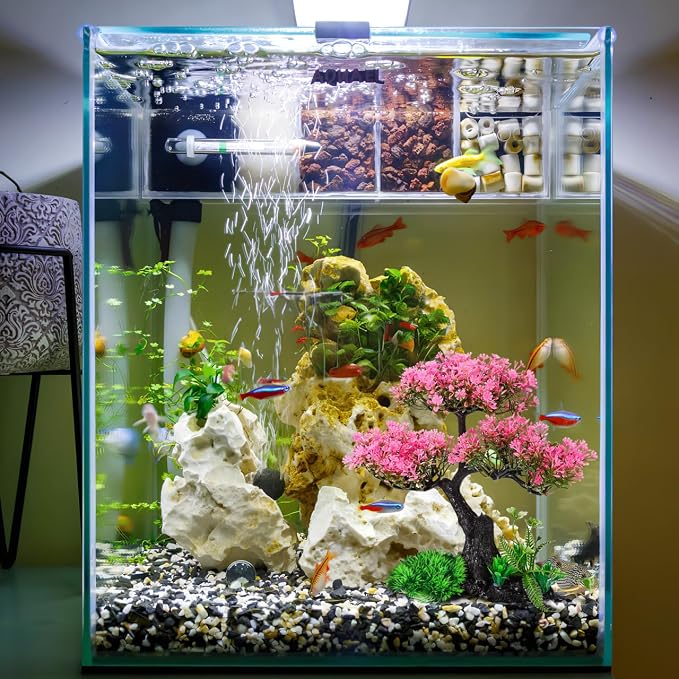 Didiseaon Aquarium Decor Artificial Plants Tree Set 11.4 Inch Pink | Plastic Plants for 10-55 Gallon Fish Tank Decoration Cherry Blossom Tree Fish Tank Decor Betta Fish Bowl Home Office Decor