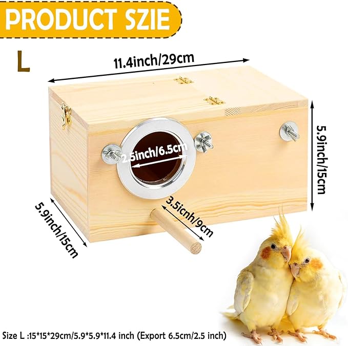 kathson Cockatiel Nesting Box,Wood Parakeet Nest House,Parrots Breeding Mating Boxes,Bird Nesting Box for Budgie,Conure,Lovebirds,Canary,Finch,Small and Medium-Sized Birds (L)