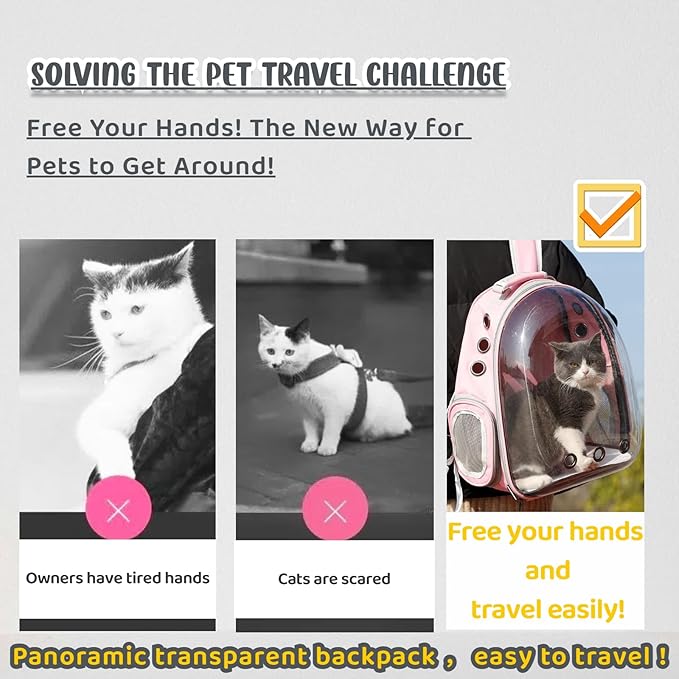 Cat Backpack Bubble, Cats and Dogs Pet Carrier Hard, Suitable for Cats Traveling Cat Bag Carrier, Transparent Outdoor Waterproof Spacecraft Pet Backpack Carrier(Pink)