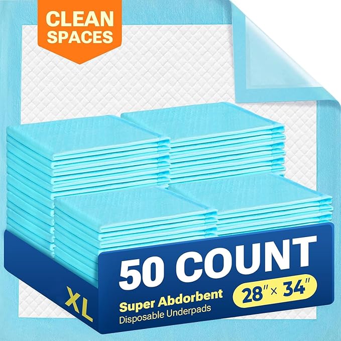 Clean Spaces Extra Large Puppy Pads 28"x34",Super Absorbent Disposable Pee Pads for Dogs / Wee Wee Pads / Potty Training Pads, Incontinence Bed Underpads for Adults, 50 Count