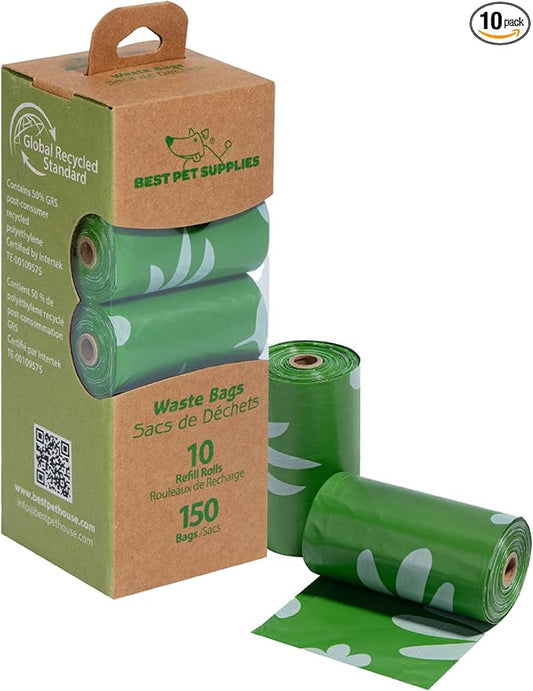 Best Pet Supplies Dog Poop Bags for Waste Refuse Cleanup, Doggy Roll Replacements for Outdoor Puppy Walking and Travel, Leak Proof and Tear Resistant, Thick Plastic - Green (Unscented), 150 Bags