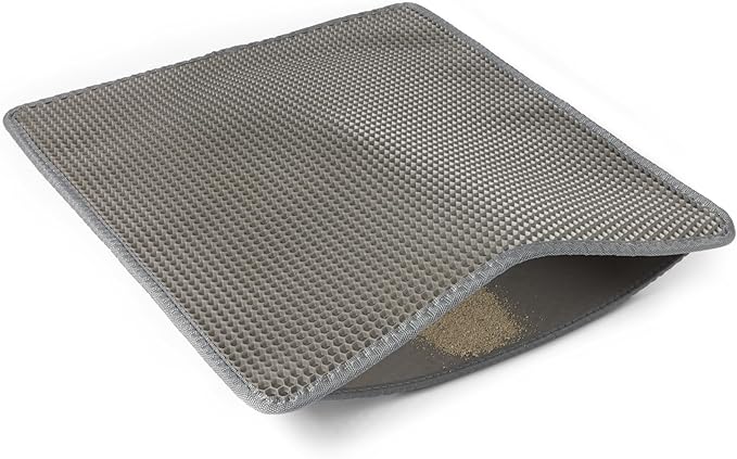 Amazon Basics Double-Layer Cat Litter Mat, Honeycomb Design with Scatter Control, Waterproof & Urine-Proof, Non-Slip Trapper Mat, Soft on Paws, Grey, 30" x 24"